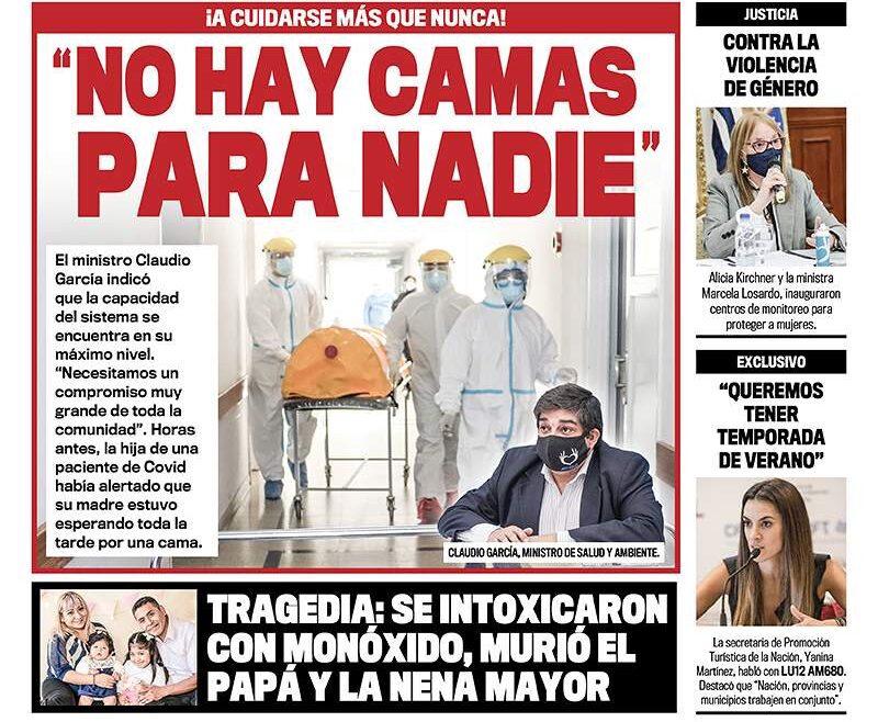 Un diario ultra K de Santa Cruz hizo una tapa catástrofe por la pandemia