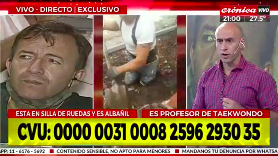 Otra colecta del "Pelado de Crónica" juntó una fortuna para un albañil en silla de ruedas