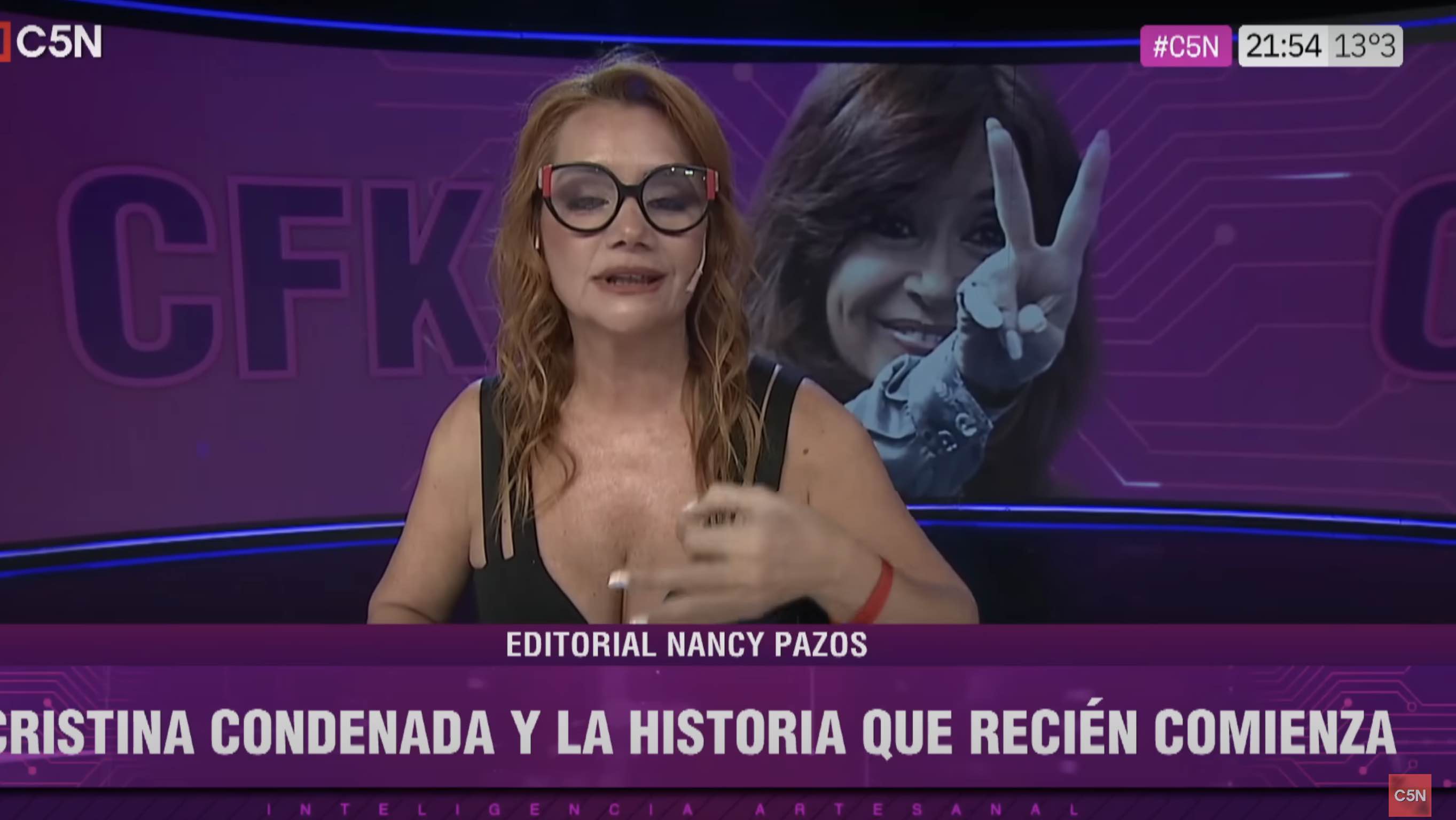 Nancy Pazos hizo un show en C5N: prende y apaga con Cristina y bailecito con Moreno